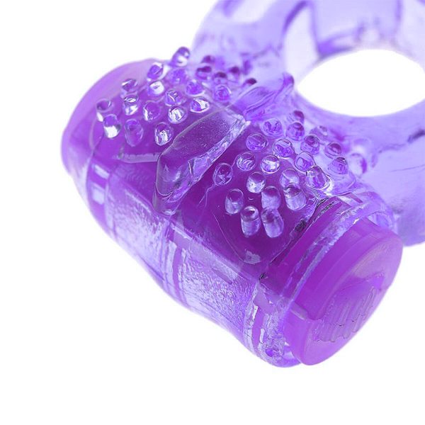 Anel Peniano com Vibrador Borboleta Super Flexível - Roxo - Imagem 3